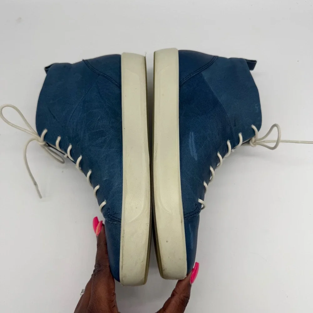 ECCO Soft 8 Indigo Blue Leather High Top Lace Up Sneakers Womens 8 EU 39